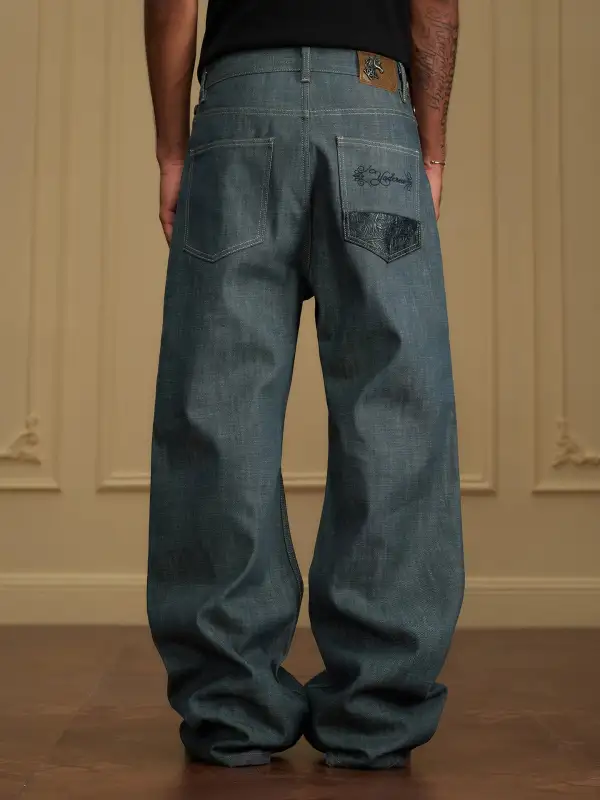 Paneled Pocket Wide Leg Jeans