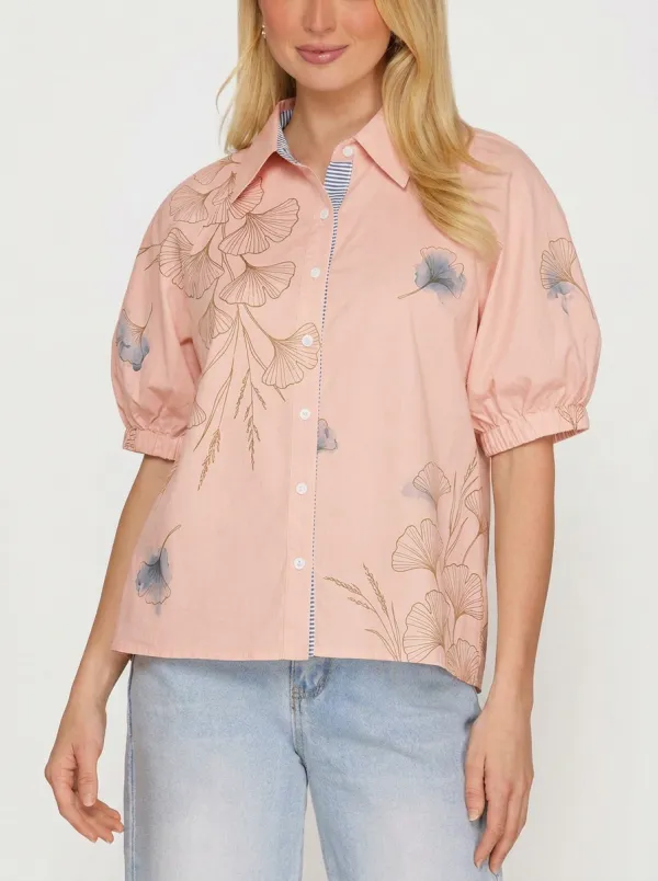 Women's Botanical Nature Lover Ginkgo Leaf Printed Blouse