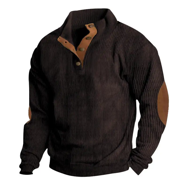 Easy-Wear Corduroy Hoodie With Long Sleeves And Stand Collar