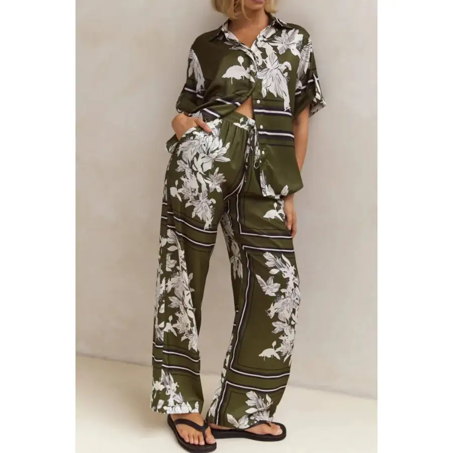 Modern Printed Button Up Shirt and Pants Set