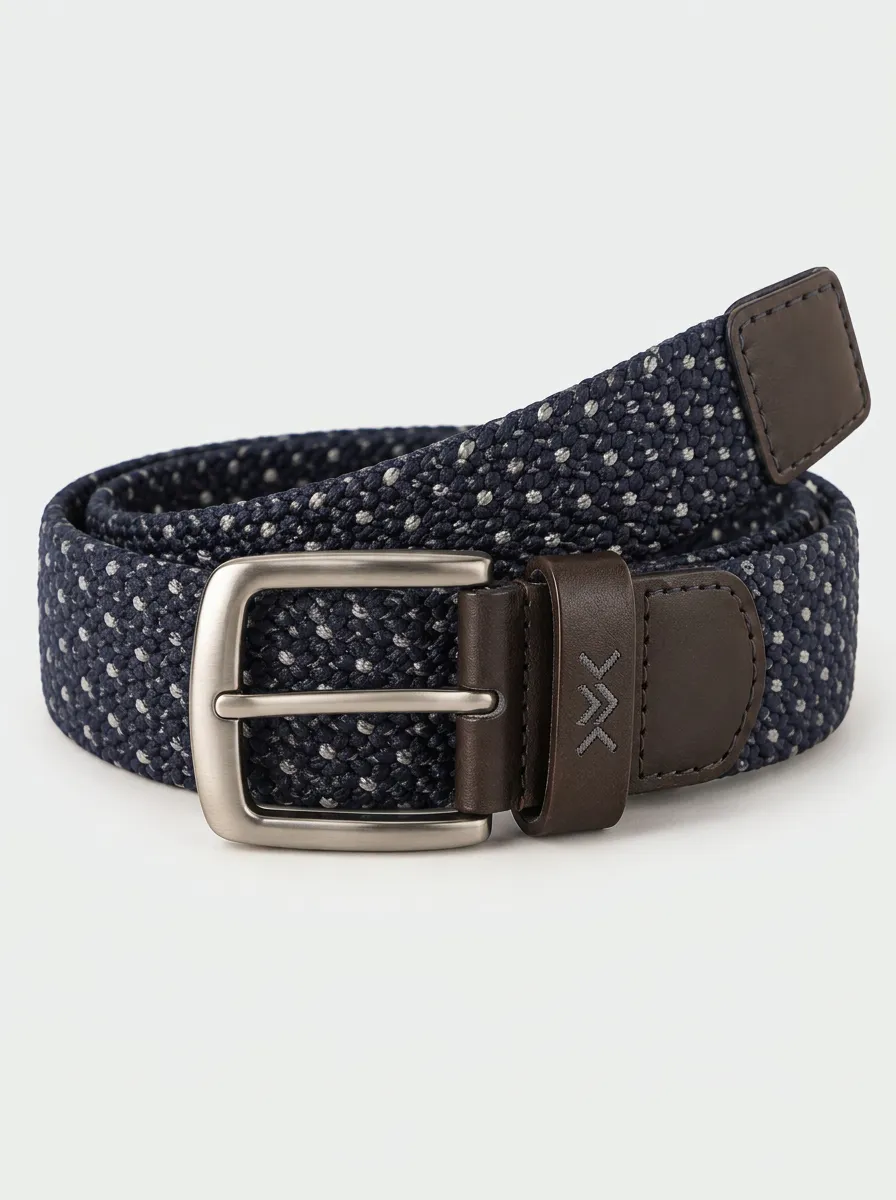 Men's Heritage Casual Navy Blue Polka Dot Woven Belt