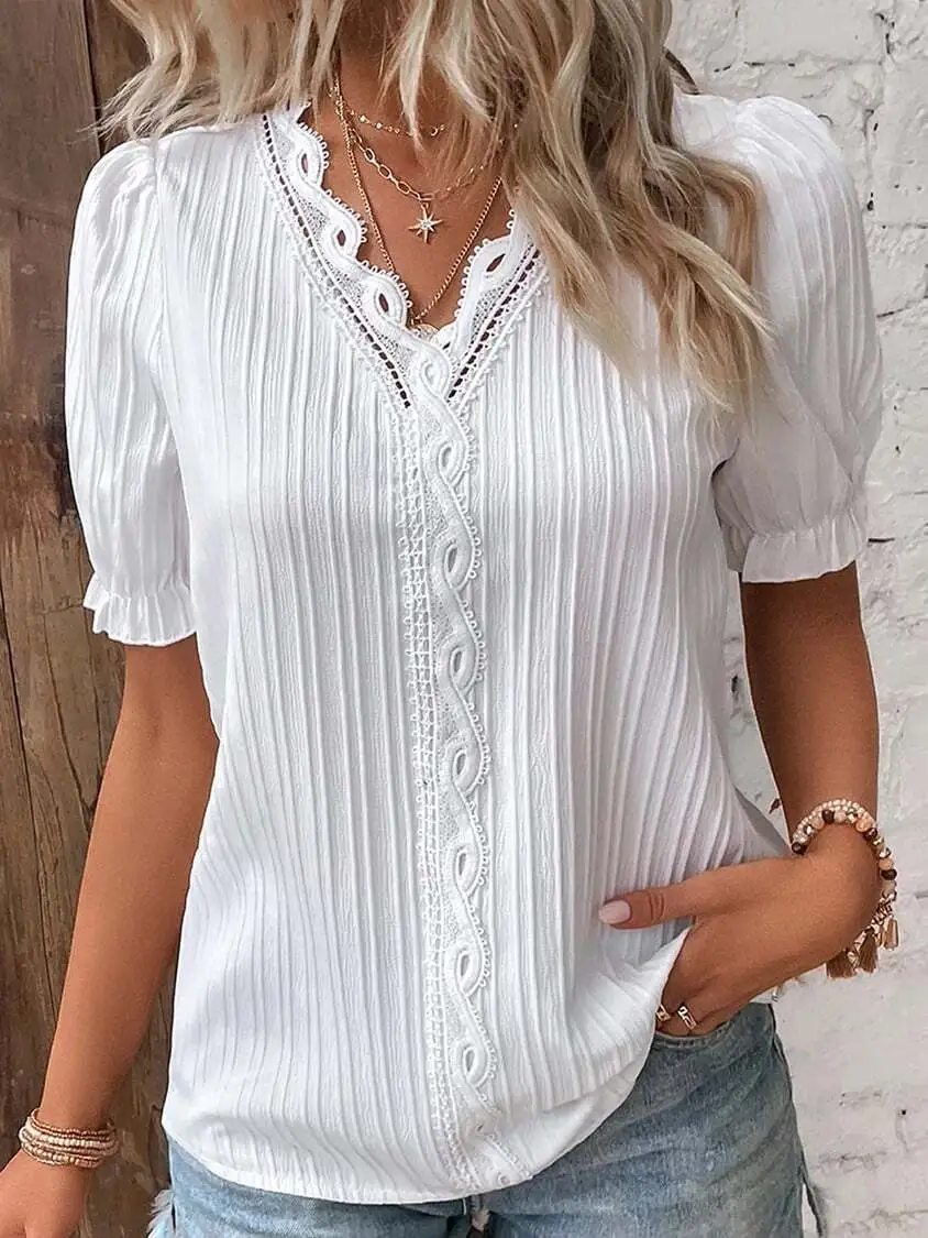 Limited Stock🛒Clearance sale🔥V Neck Plain Lace Elegant Shirt