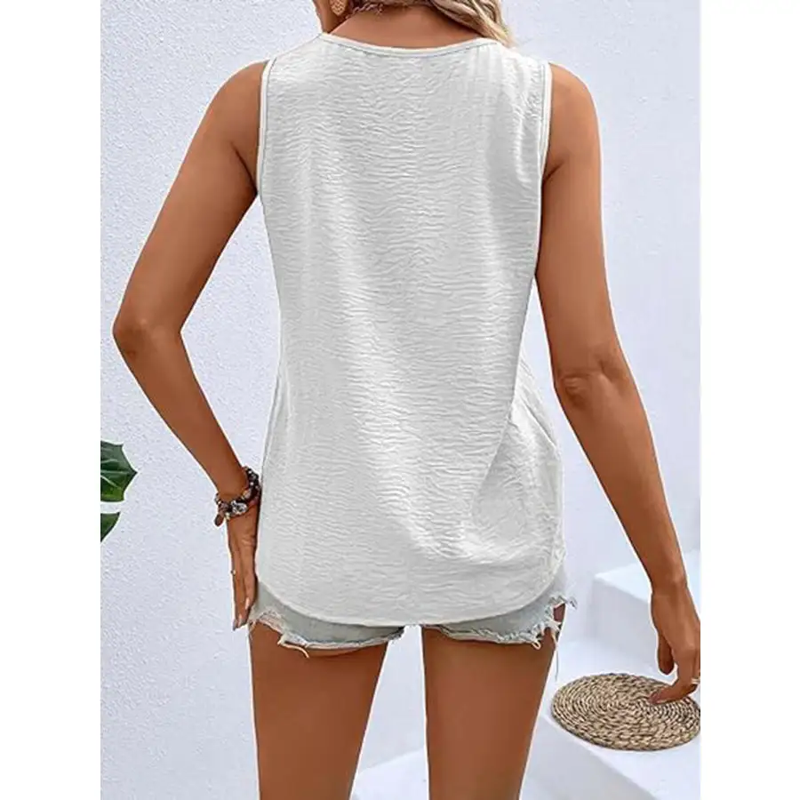 Full Size Decorative Button V Neck Tank