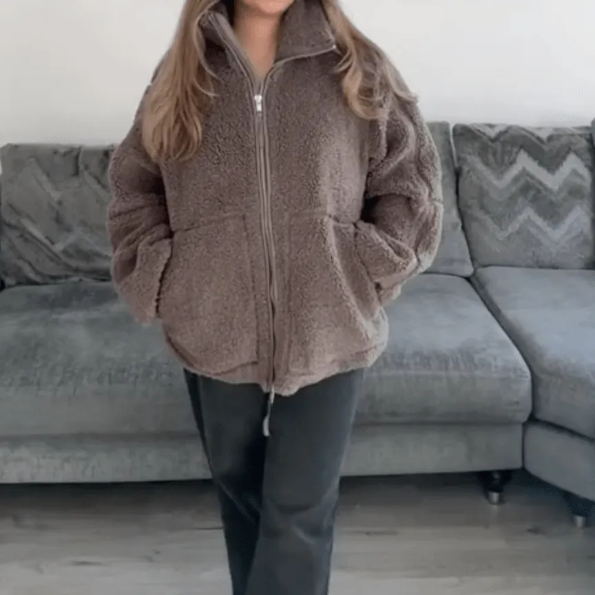 Stand Collar Teddy Fleece Oversized Jacket