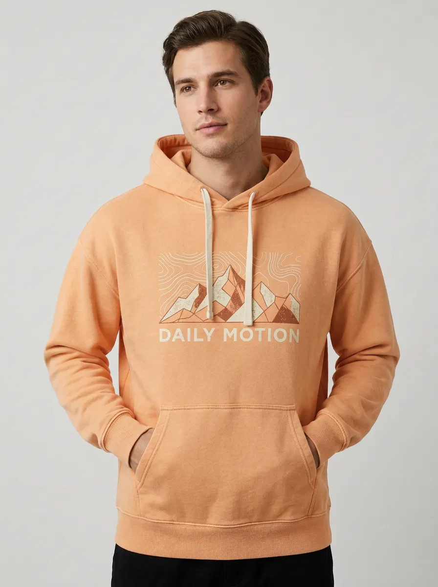 Men's Outdoor Hiking Daily Motion Mountain Topographic Print Hoodie