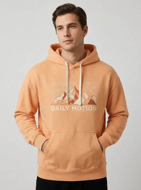 Men's Outdoor Hiking Daily Motion Mountain Topographic Print Hoodie