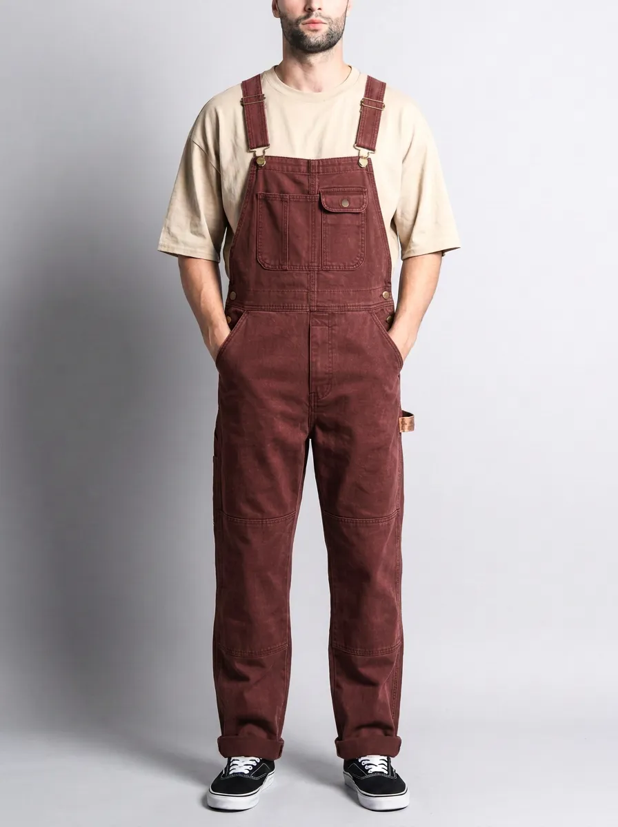 Men's Casual Olive Green Cotton Canvas Utility Overalls