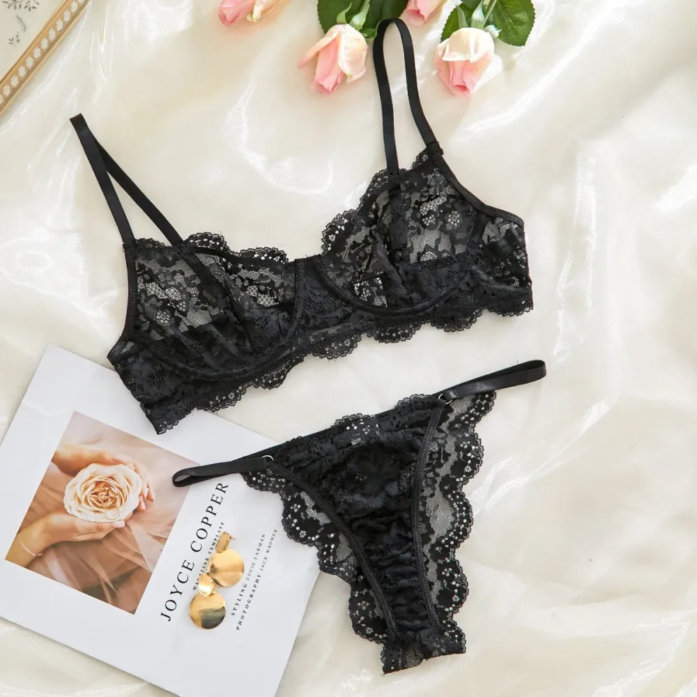 Sheer Lace Suspender Bra And Panty Set