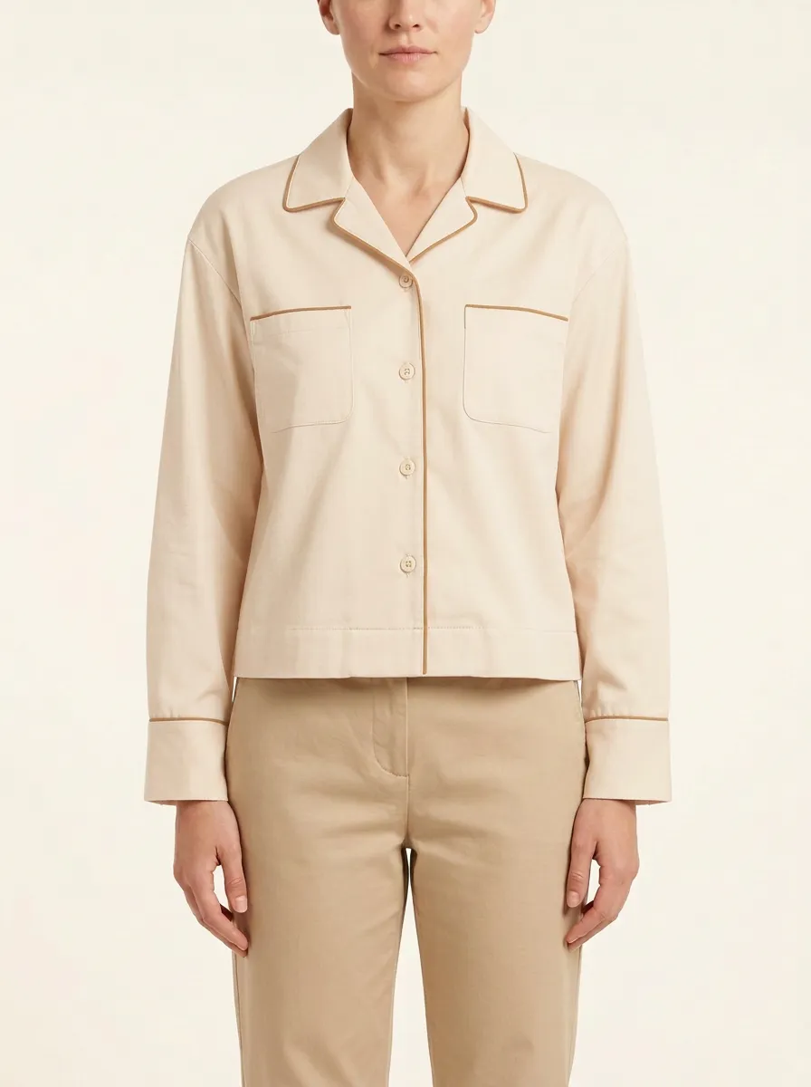 Women's Camp-Collar Contrast-Piped Dropped-Shoulder Shirt