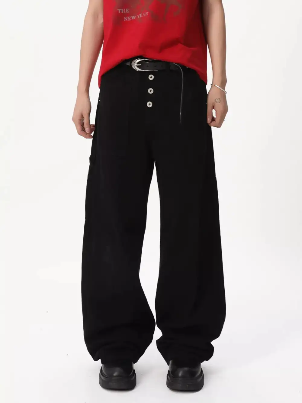 Men's Button Fly Wide Leg Cargo Pants