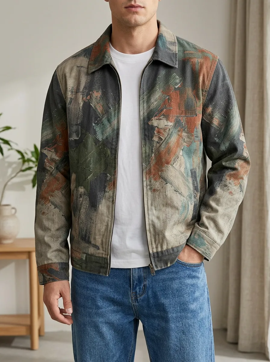 Men's Abstract Oil Painting Casual Rugged Adventure Jacket