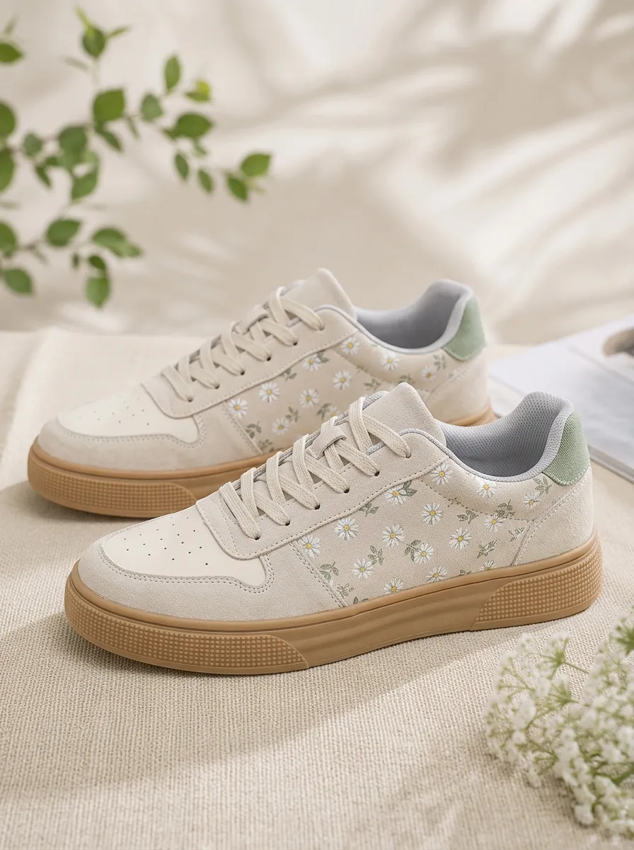 Women's Floral Daisy Pattern Printed Casual Sneakers