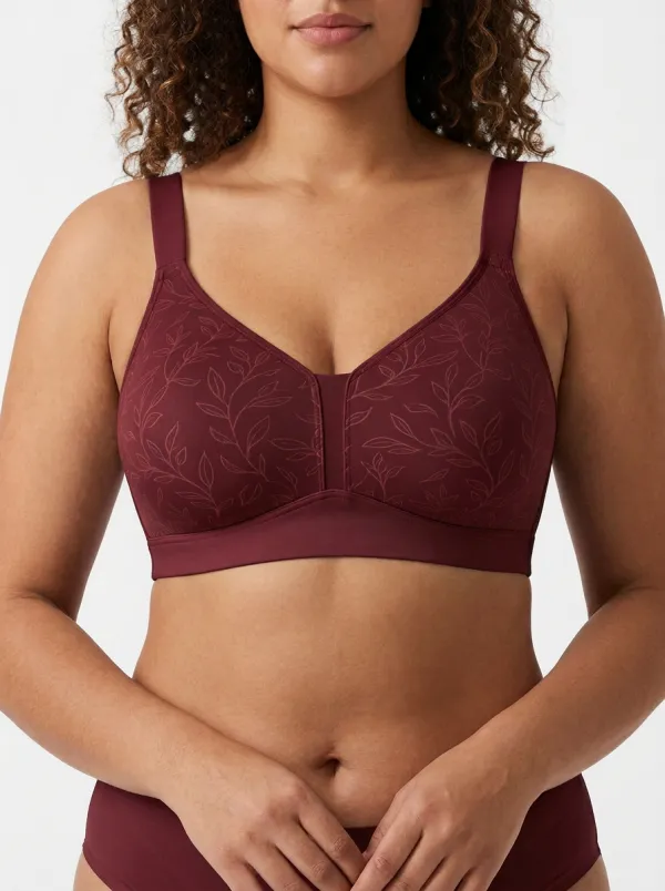 Women's Plus Size Off-White Leaf Full-Coverage V-Neck Wireless Bra