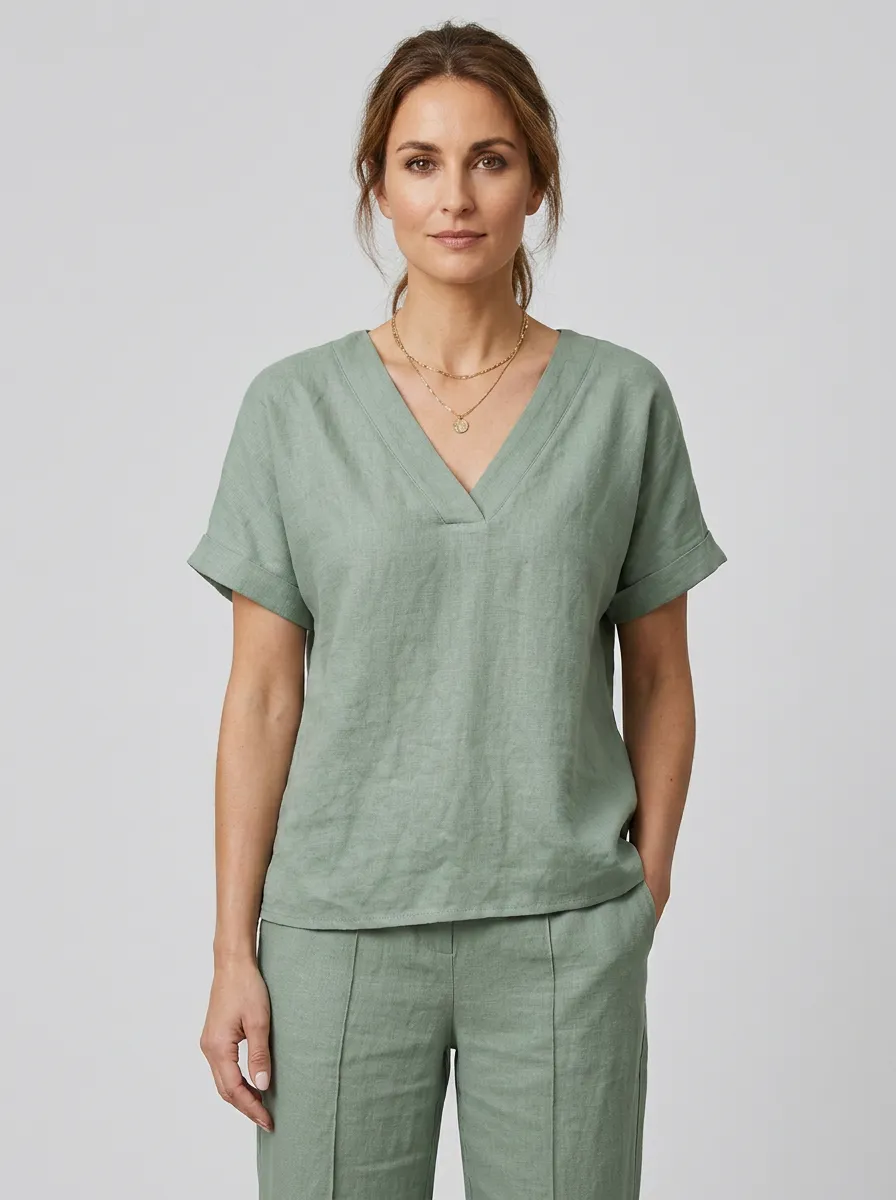 Layered Relaxed Women's V-Neck Casual Lounge Set