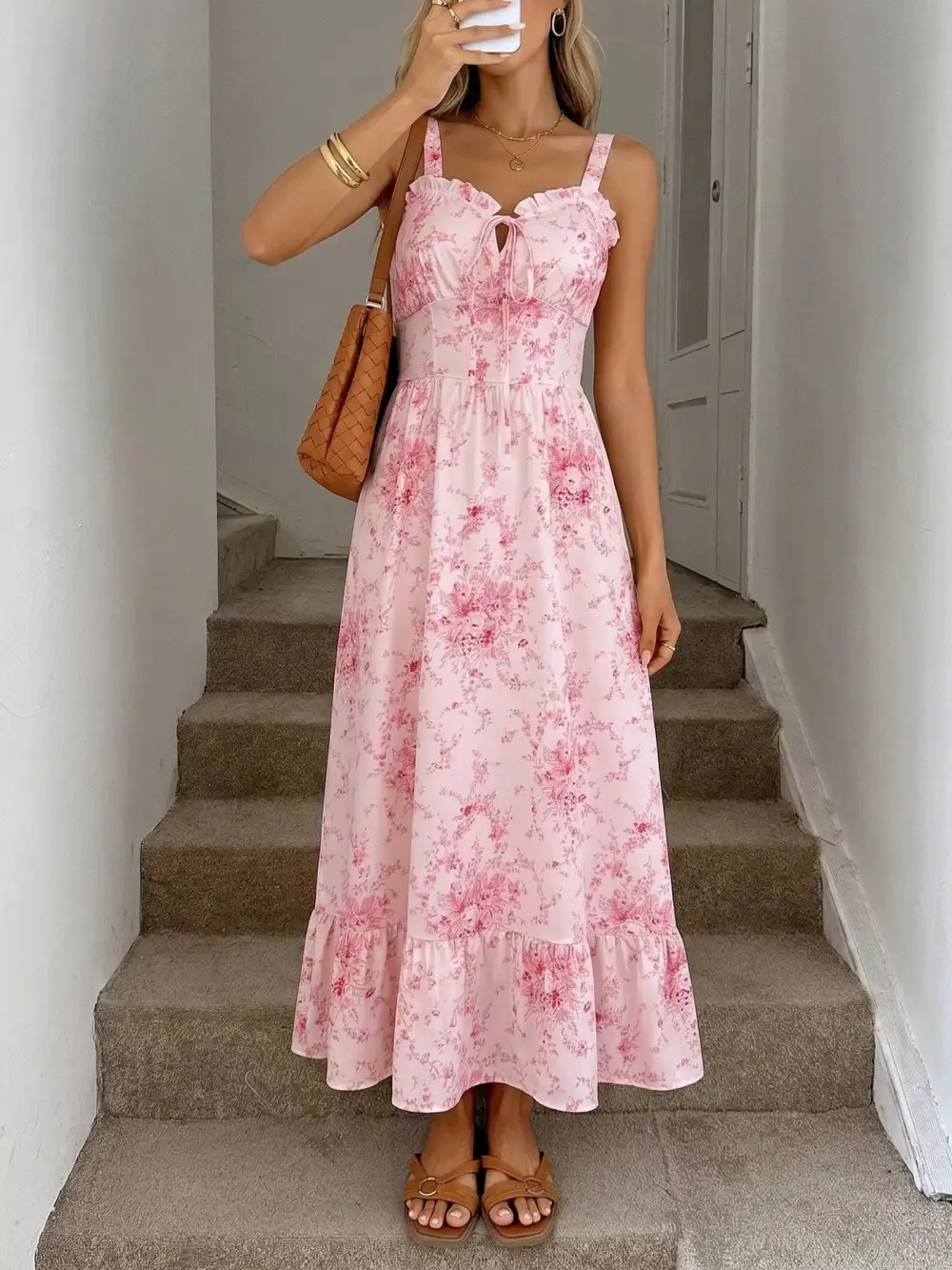 Polished Detail Floral Printed Ruffle Dress
