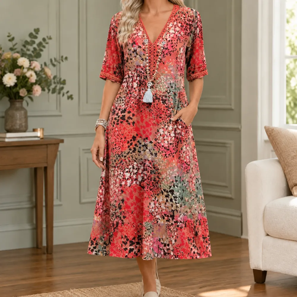 V Neck Midi Dress
