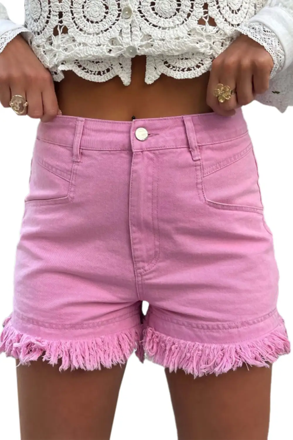 Frayed Edge Mid Rise Denim Shorts