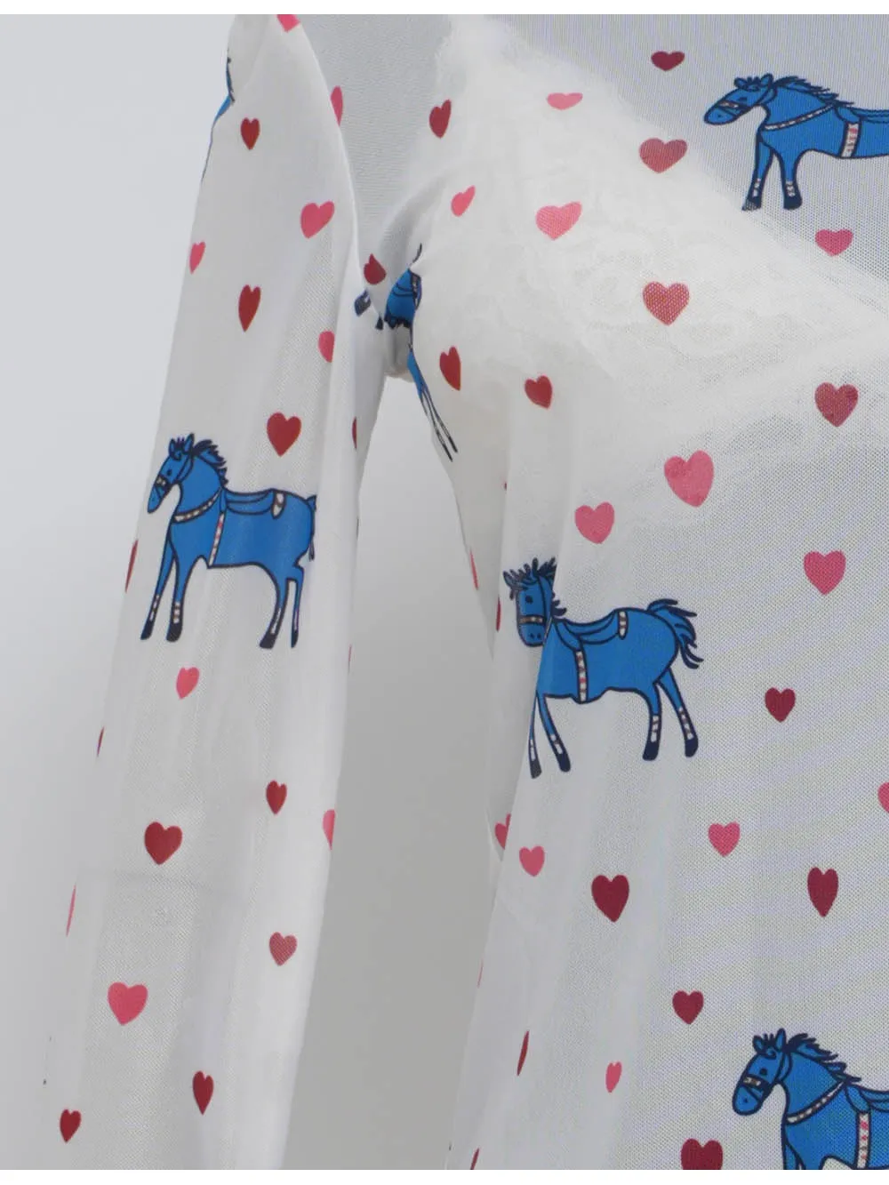 Valentine Heart Horse Sheer Pullover Mesh Top