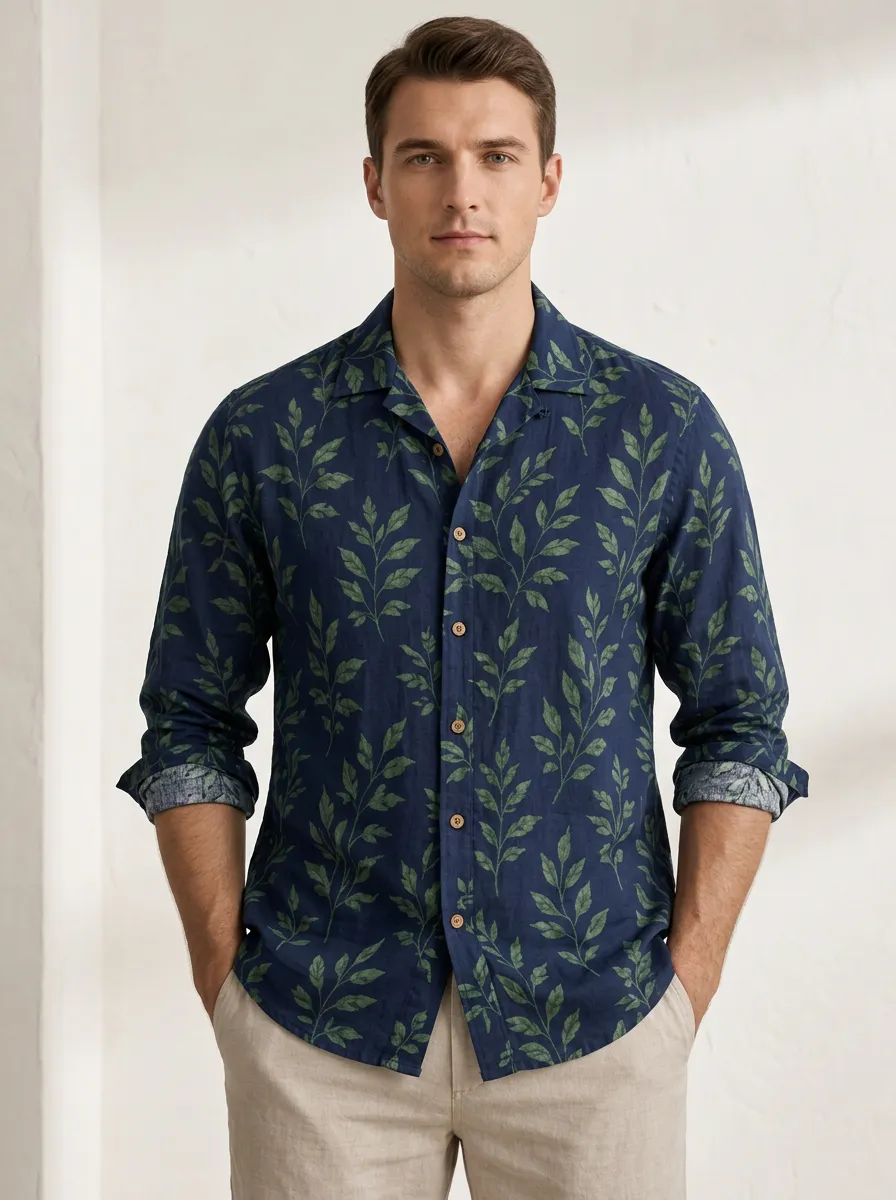 Men's Botanical Printed Long Sleeve Shirt