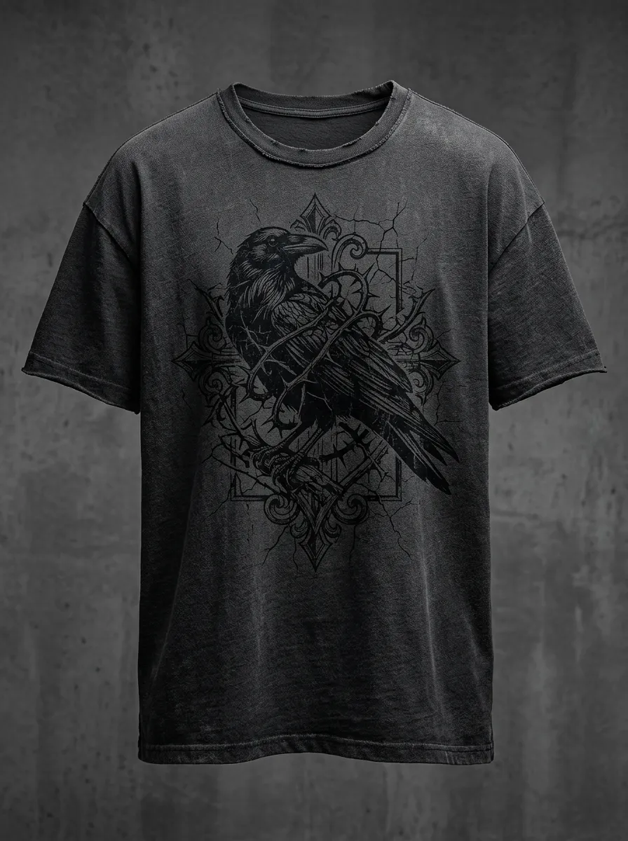 Statement Raven Cross Finish Men's Gothic T-Shirt