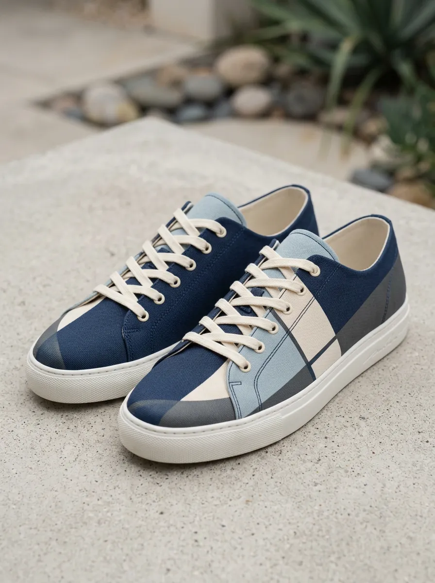 Toe Cap Geometric Colorblock Canvas Sneakers