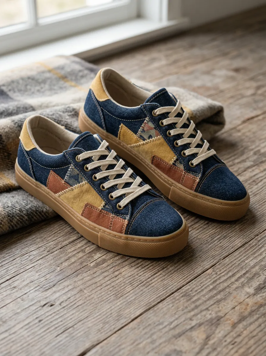 Women's Vintage Patchwork Denim Playful Skate Shoes