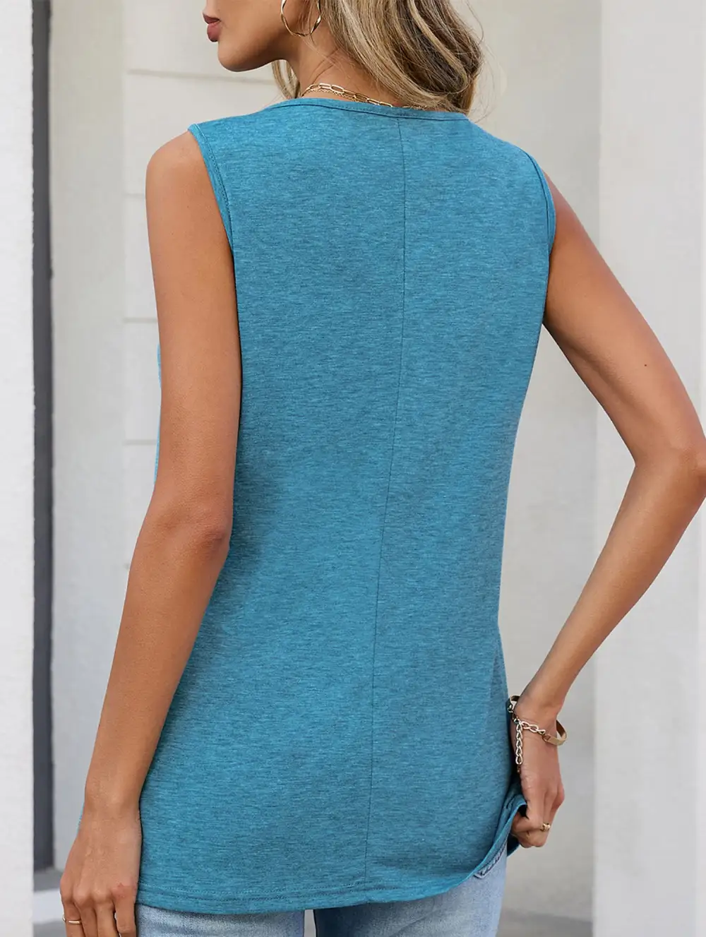 Ruched V Neck Sleeveless Tank Top