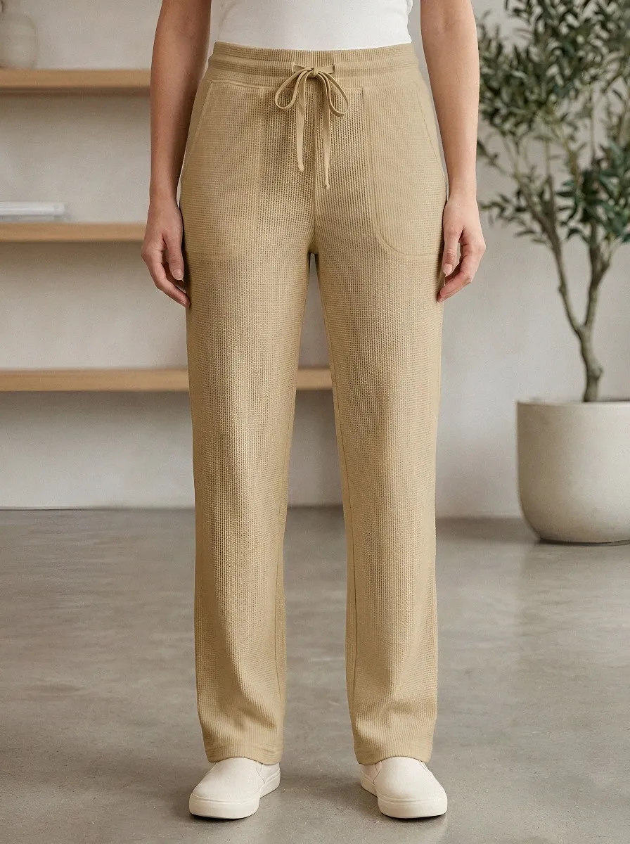Women's Casual Waffle Knit Drawstring Lounge Pants