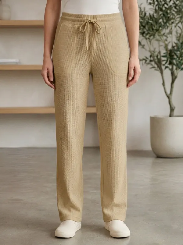 Women's Casual Waffle Knit Drawstring Lounge Pants