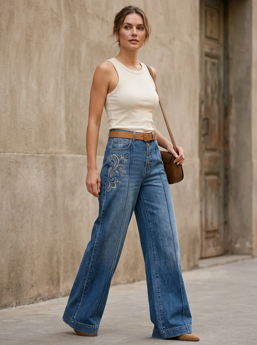 Women's Wide Leg Casual Denim Jeans