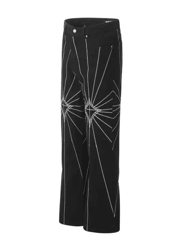 Spider Web Embroidered Flared Jeans