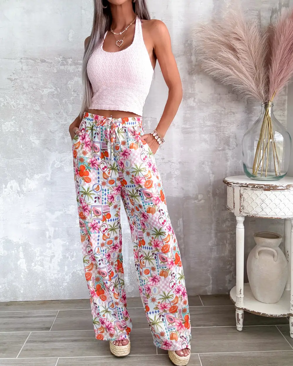 Wide-Leg Floral Pants