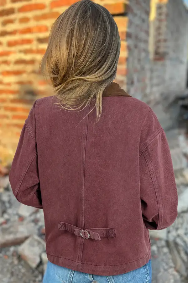 Women's Corduroy Collar Zipped Front Denim Jacket