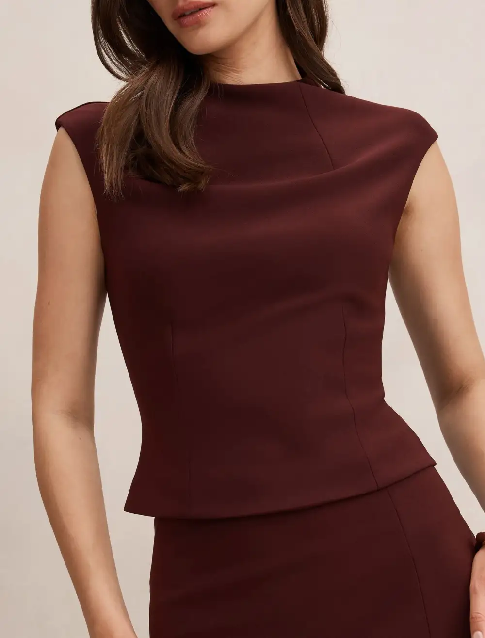 Burgundy Extended Shoulder Sleeveless Top