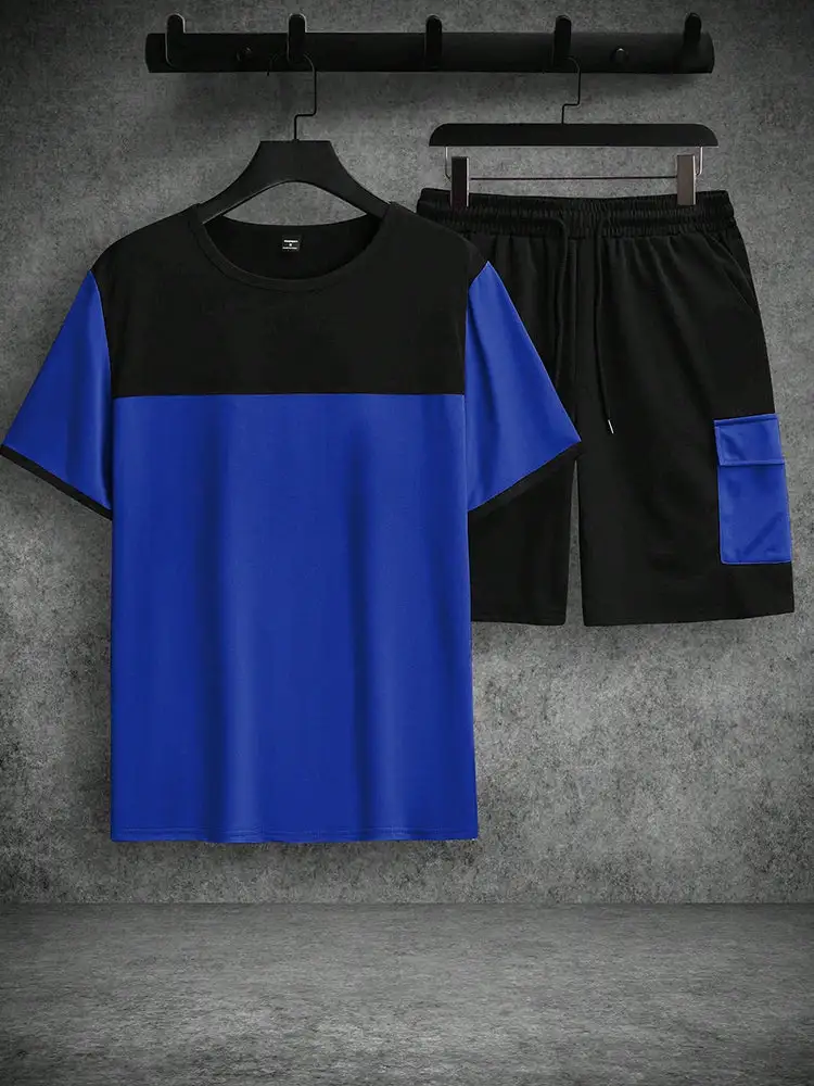 Casual Sporty Colorblock T-Shirt and Shorts Set