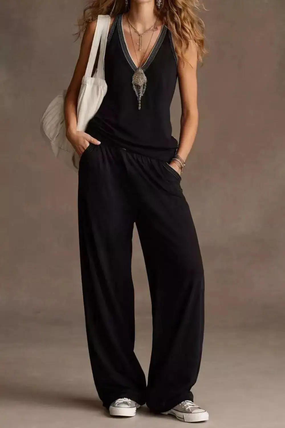 V Neck Tank and Wide Leg Pants Set
