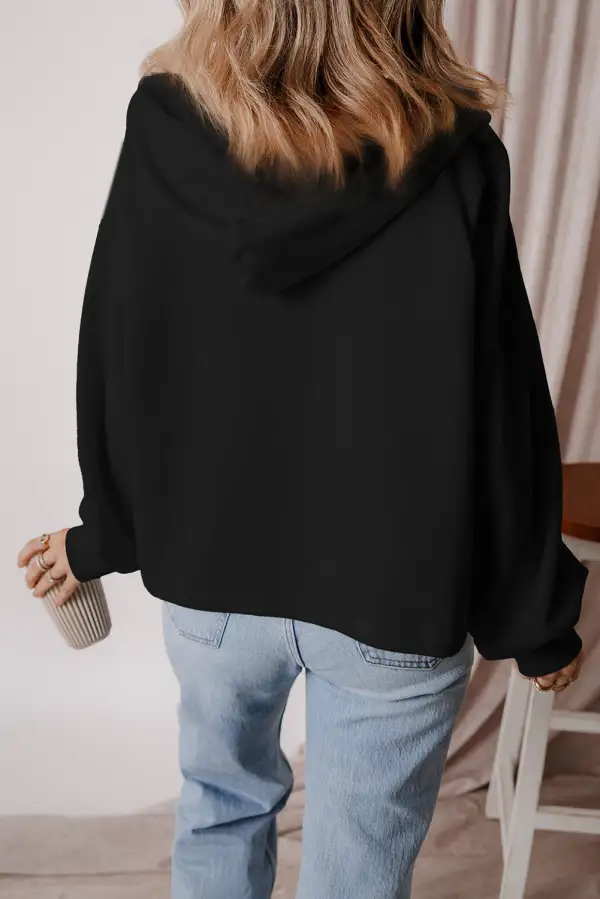 Everyday Fleece Lined Half Zipper Kangaroo Pockets Loose Hoodie