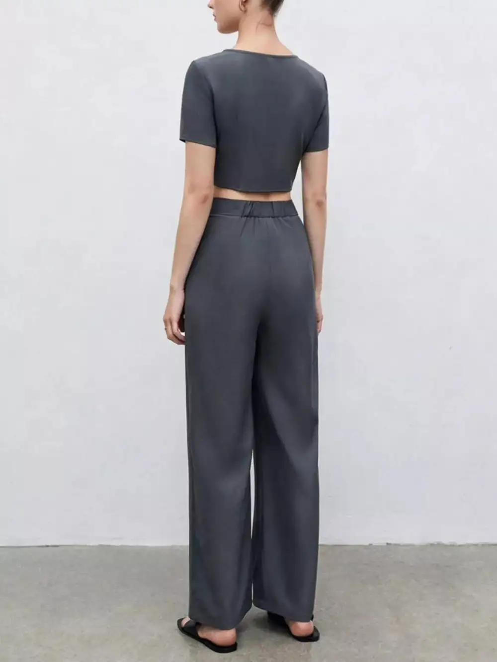 Square Neck Crop Top & Wide Leg Pants Set
