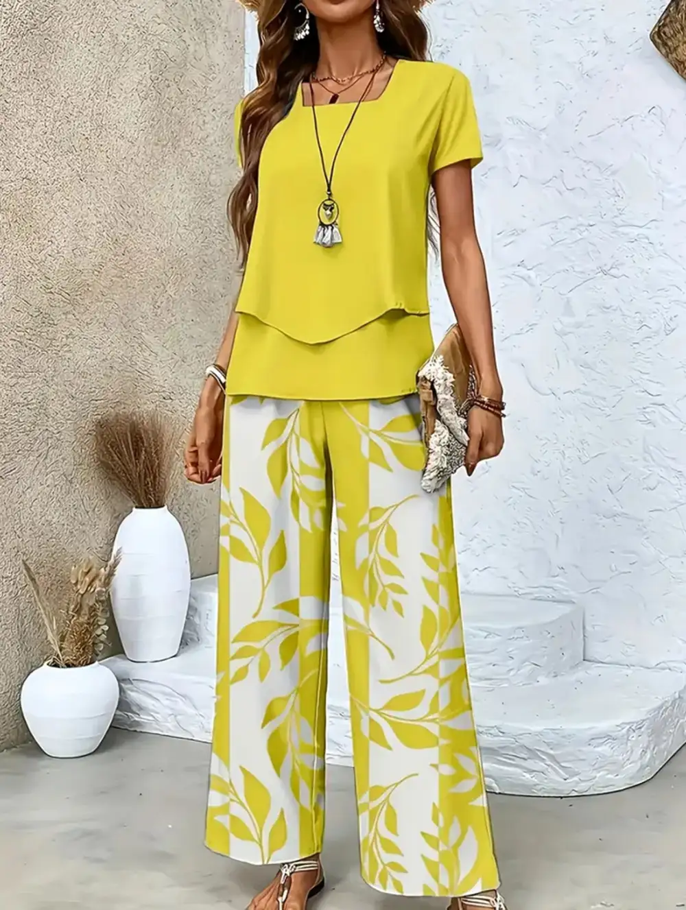 Print Top Wide-Leg Pants Set