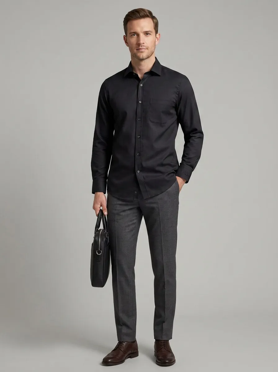 Men's Non-Iron Cotton Light Blue Long Sleeve Dress Shirt
