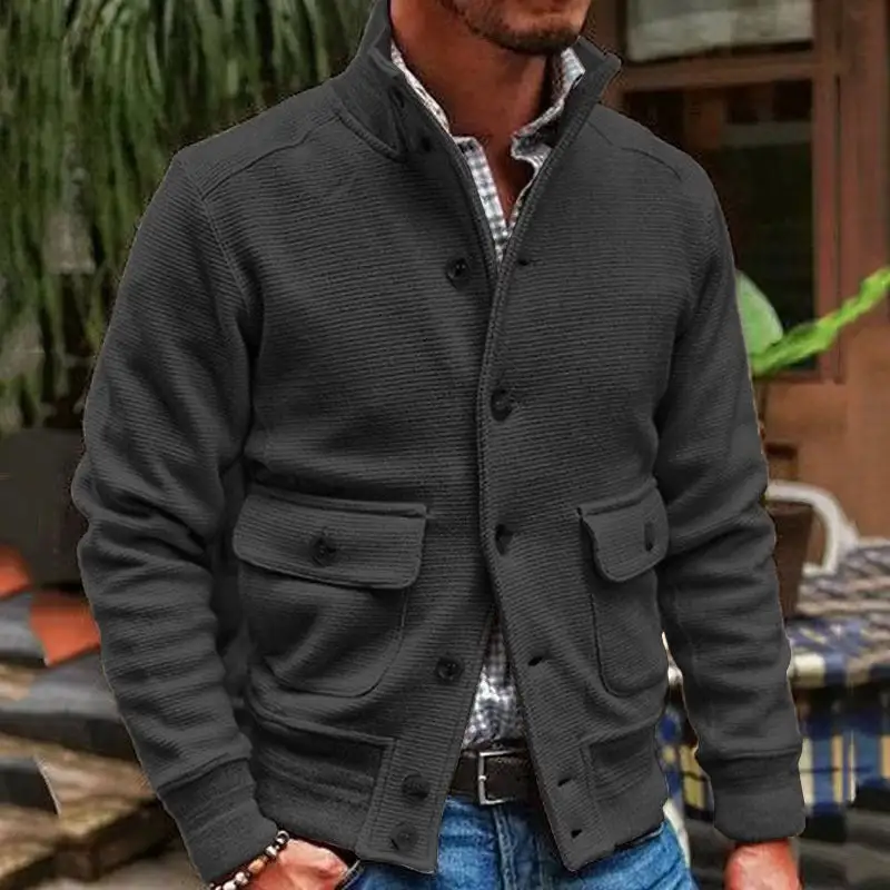 Textured Zip Band Collar Jacket