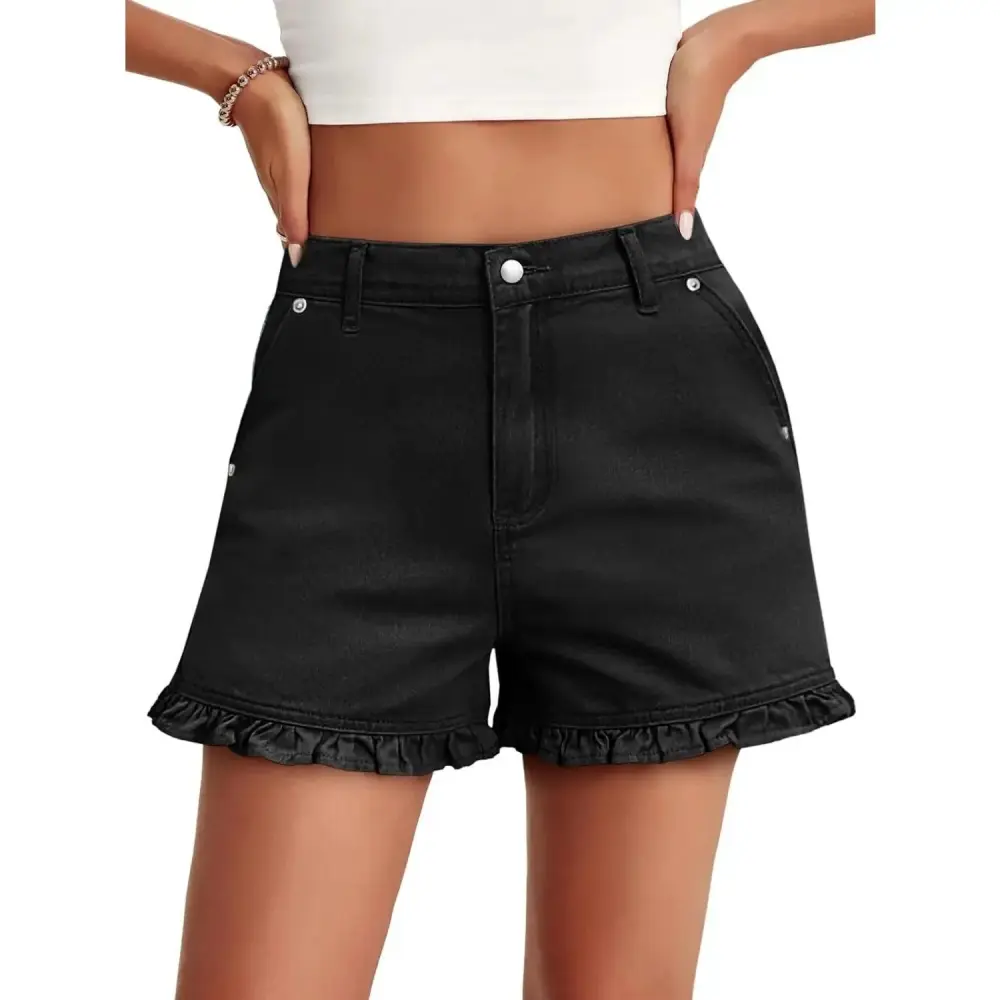 Women's Summer Ruffle Denim Shorts Cute High Waisted Cotton Jorts