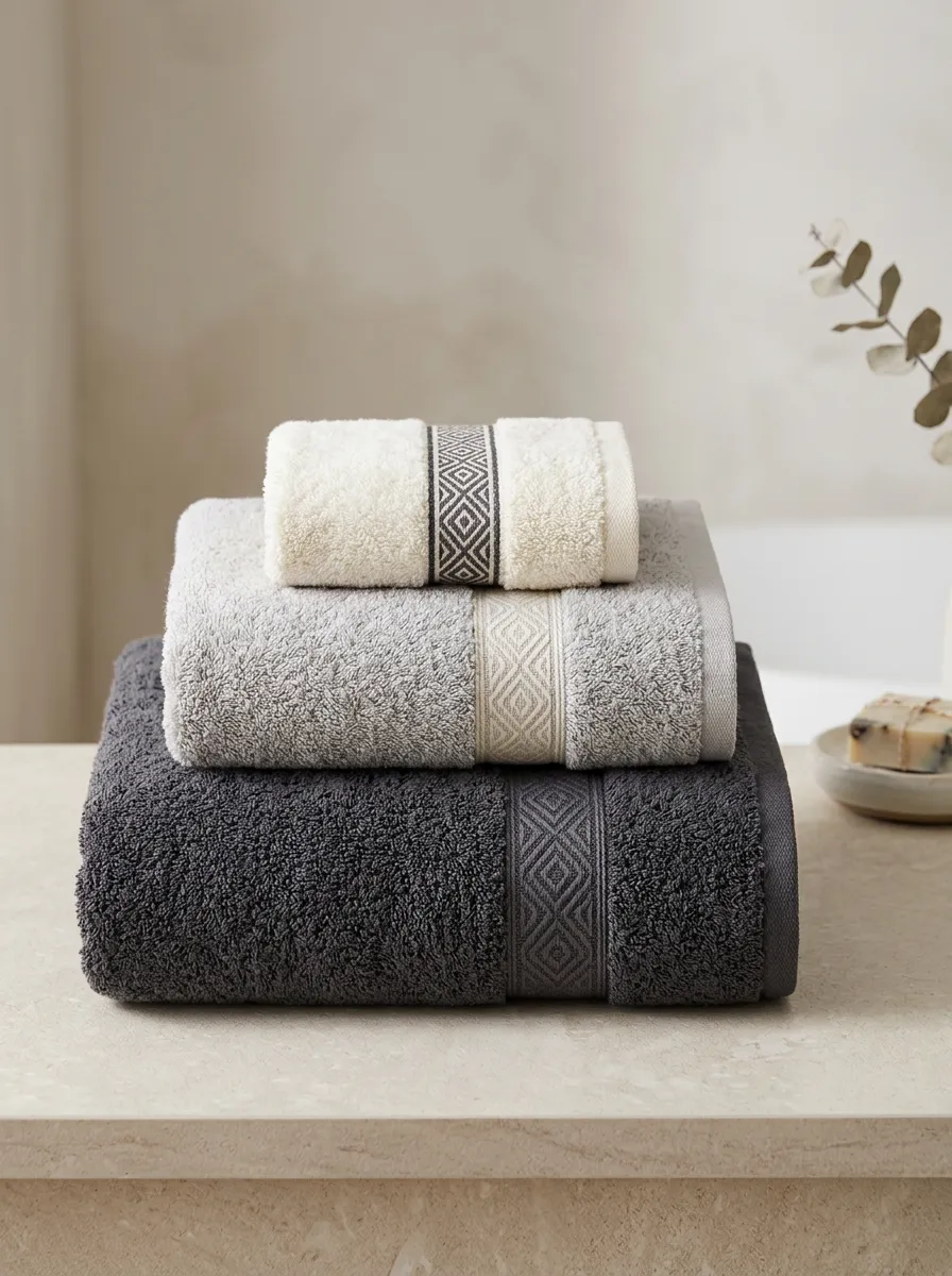 Everyday Geometric Three-Piece Towel Set