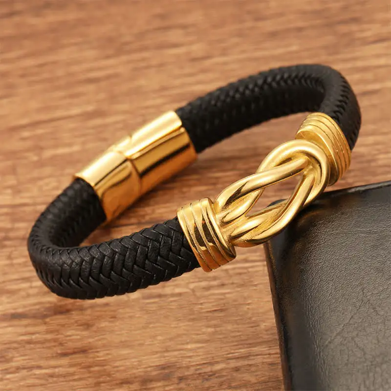 Leather Braided Infinite Knot Durability Geometric Bracelet