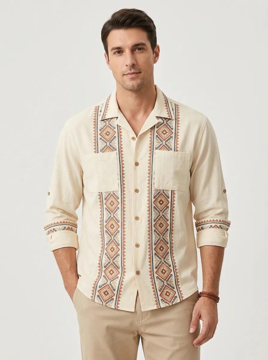 Men's Geometric Boho Relaxed Printed Shirt