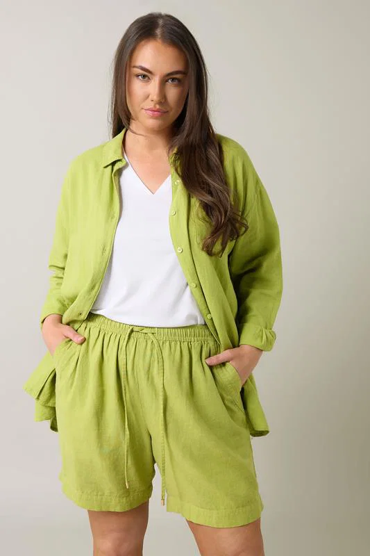 Chartreuse Green Premium Linen Shorts detail 2