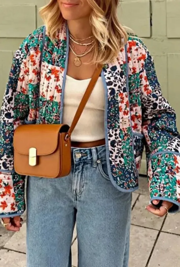Printed Quilted Relaxed Cardigan