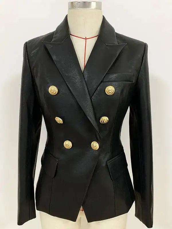 Faux Leather Metal Button Blazer