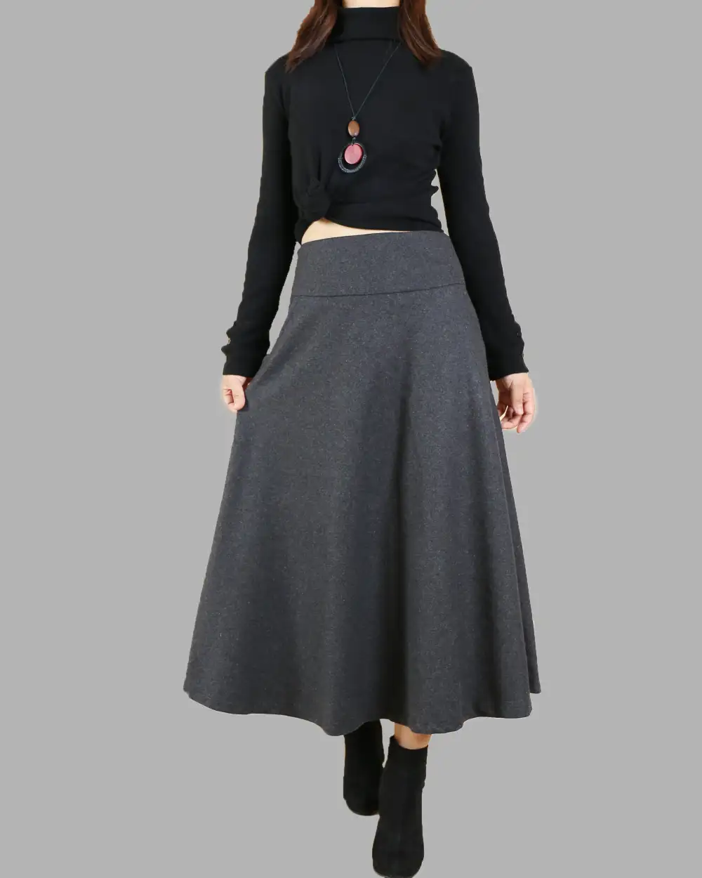Pleated Wool Maxi Skirt