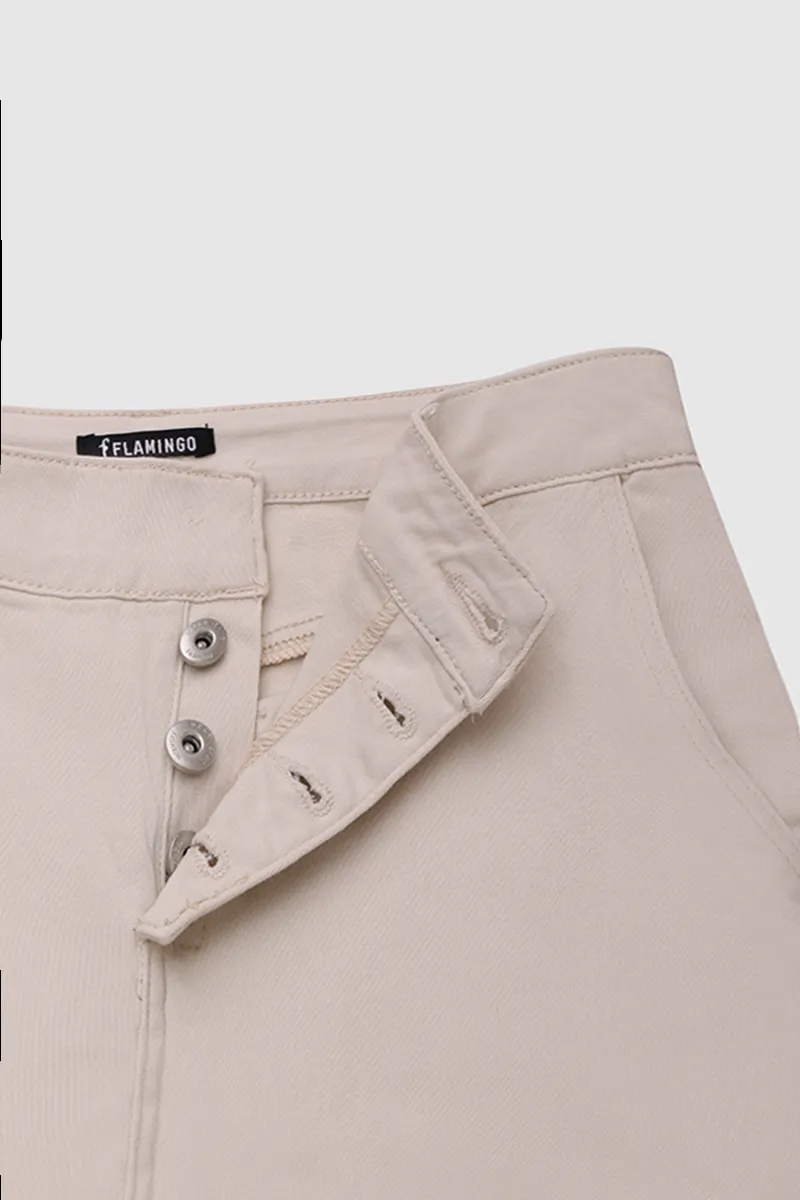 Solid Button Fly Slant Pocket Jeans